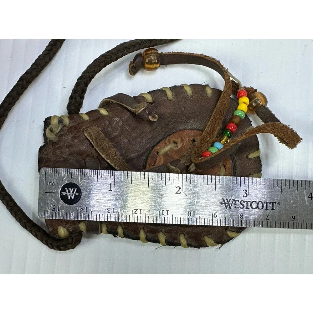 VTG Native American Leather Medicine Bag Beads Tribal Necklace Rawhide Stitching